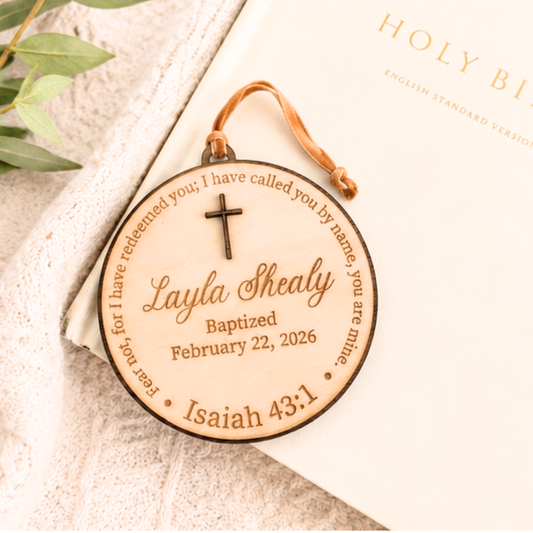 personalized baptism ornament for baby baptism keepsake for christening gift for baptism custom wooden name ornament infant baptism gift