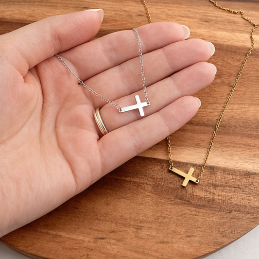 Gold cross necklace silver