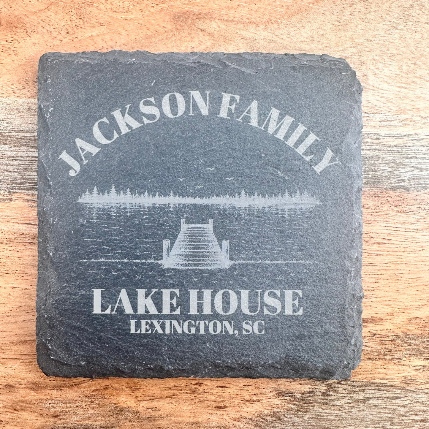 Personalized Lake house coasters decor for lake owner gift for housewarming family name coasters engraved lakehouse gift custom family name