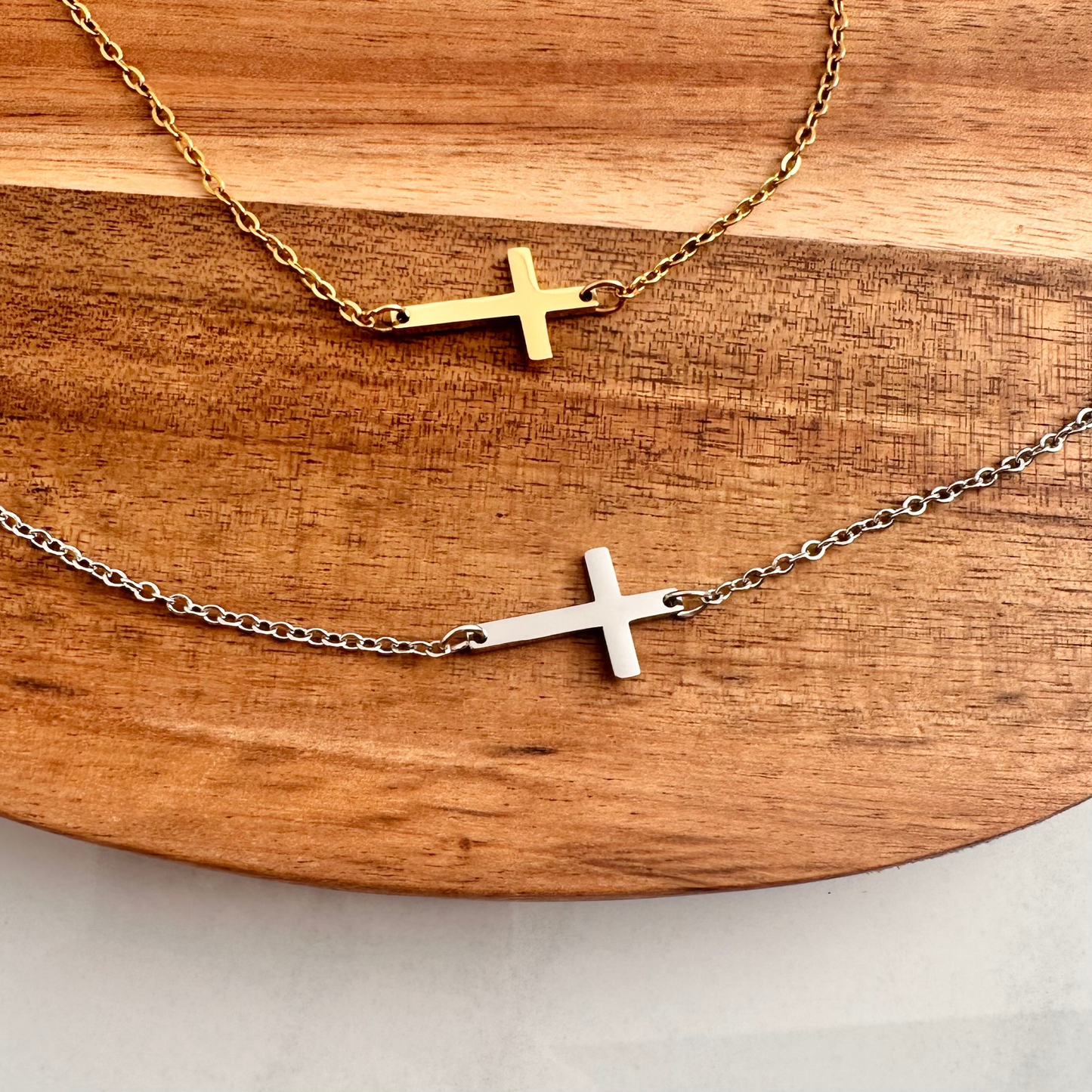 Gold cross necklace silver