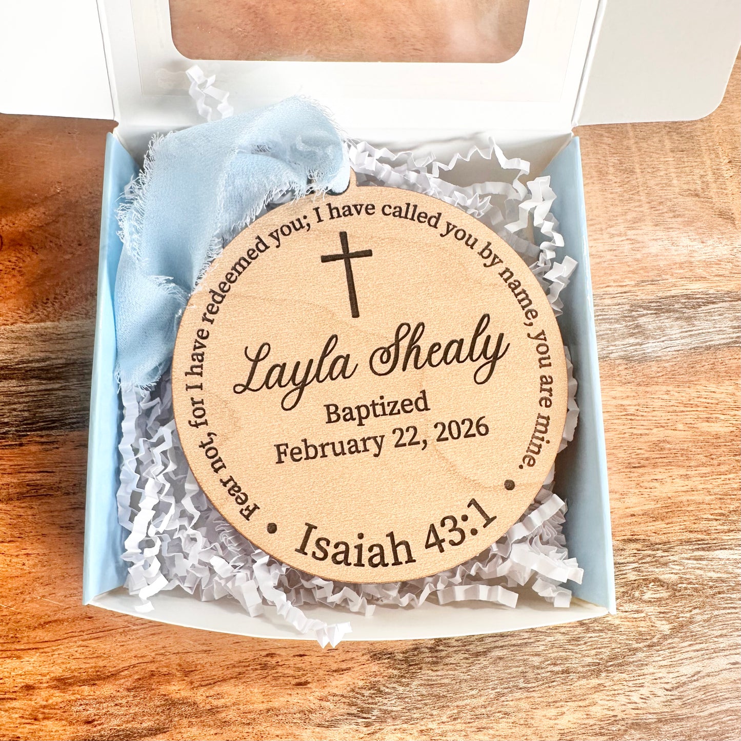 Personalized baptism ornament for baby baptism keepsake for christening gift for baptism custom wooden name ornament infant baptism gift
